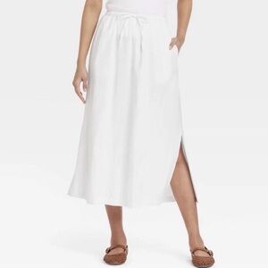 Women's Tie-Front Midi A-Line Skirt - Universal Thread White Large: High Rise